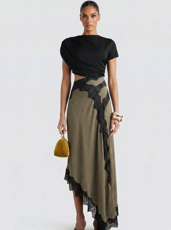 OLIVE | Ensemble top et jupe longue en dentelle édition limitée
