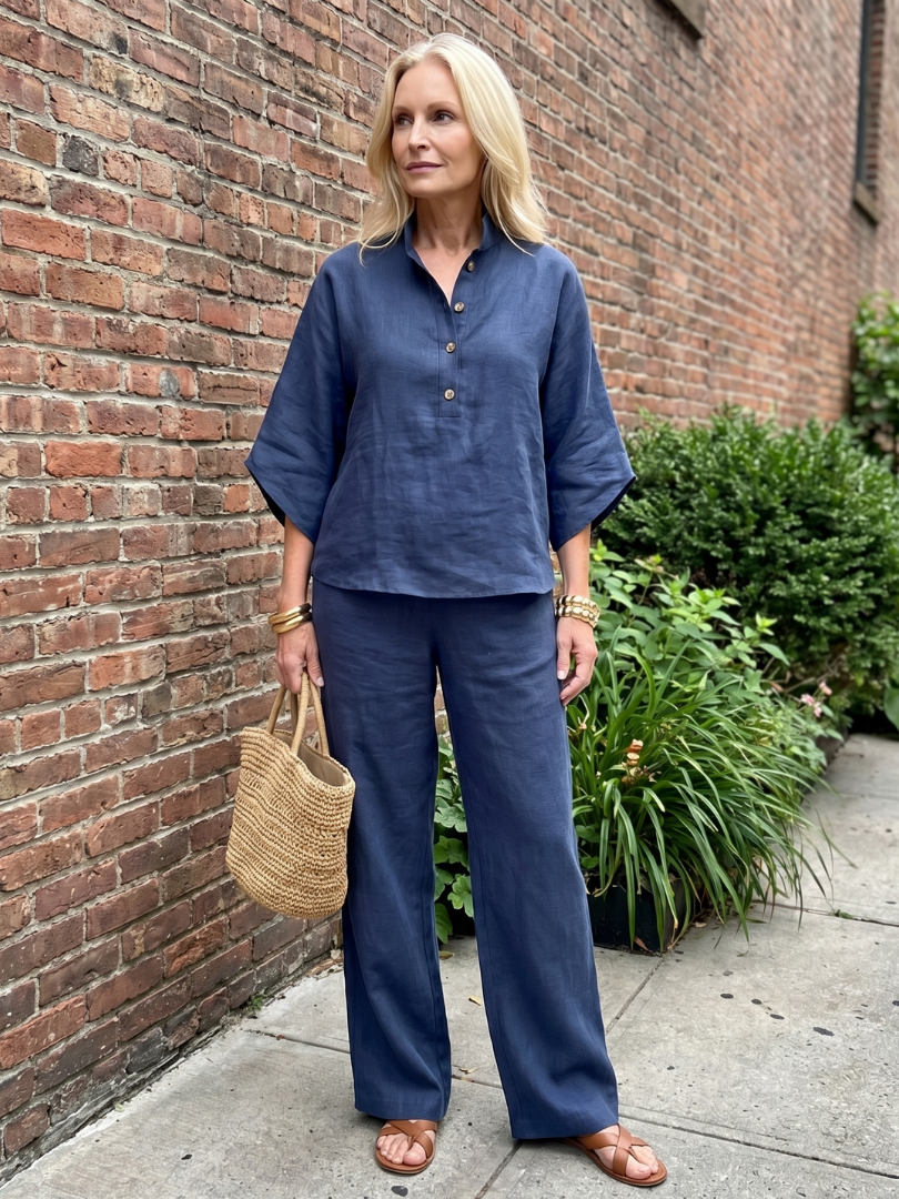 Emilia | Ensemble tunique décontractée boutonnée et pantalon
