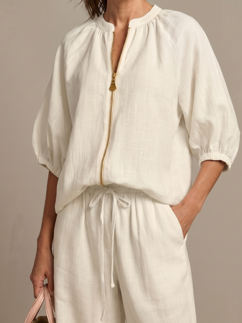 Natalia | Blouse avec fermeture éclair sur le devant et pantalon large