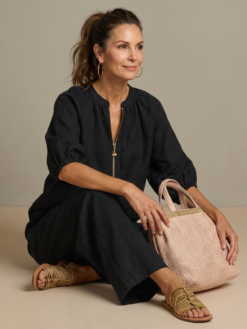 Natalia | Blouse avec fermeture éclair sur le devant et pantalon large