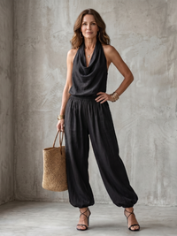Melisa | Top fluido con escote drapeado y pantalón de pierna ancha