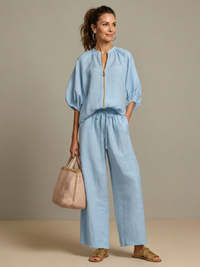 Natalia | Blouse avec fermeture éclair sur le devant et pantalon large