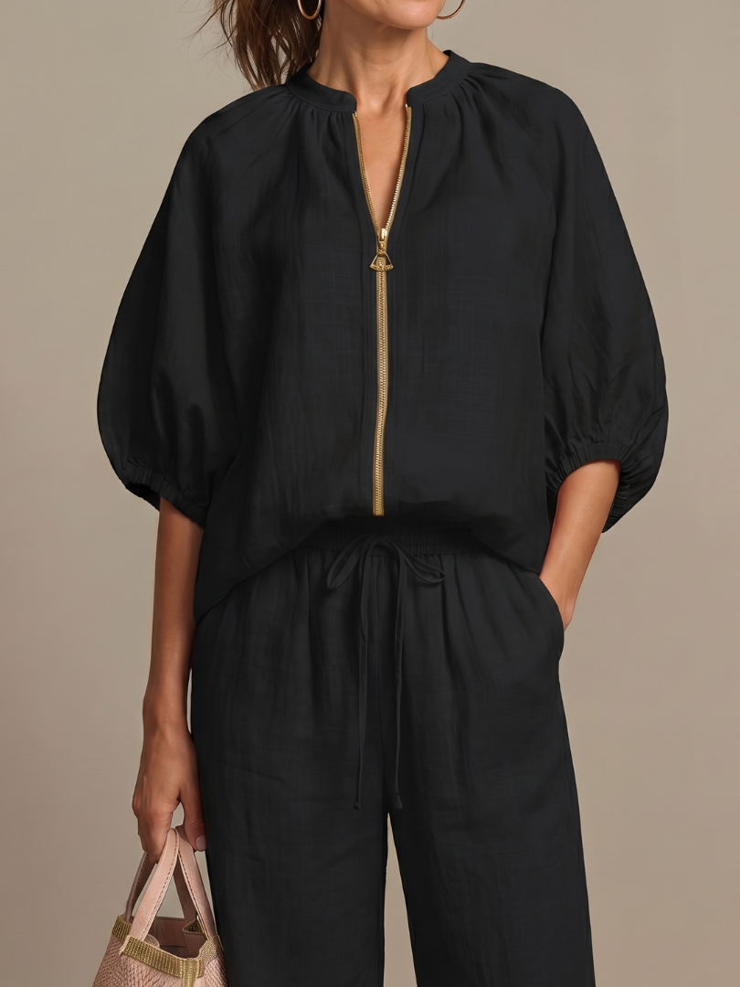 Natalia | Blouse avec fermeture éclair sur le devant et pantalon large