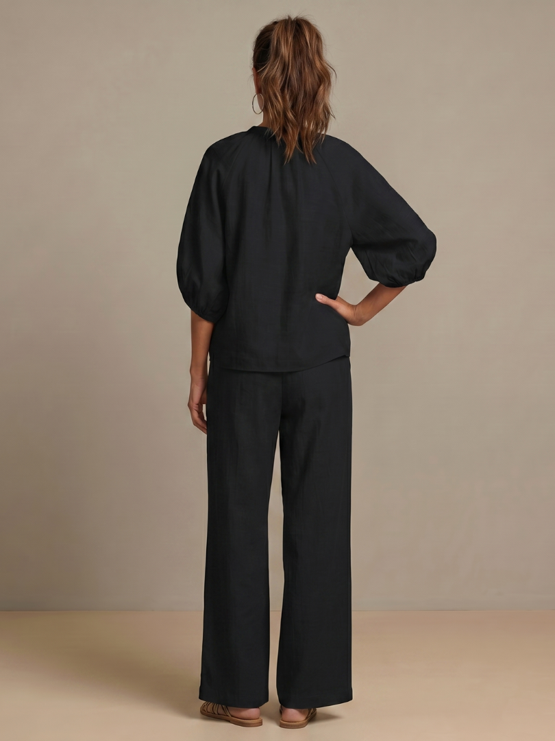 Natalia | Blouse avec fermeture éclair sur le devant et pantalon large