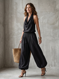Melisa | Top fluido con escote drapeado y pantalón de pierna ancha