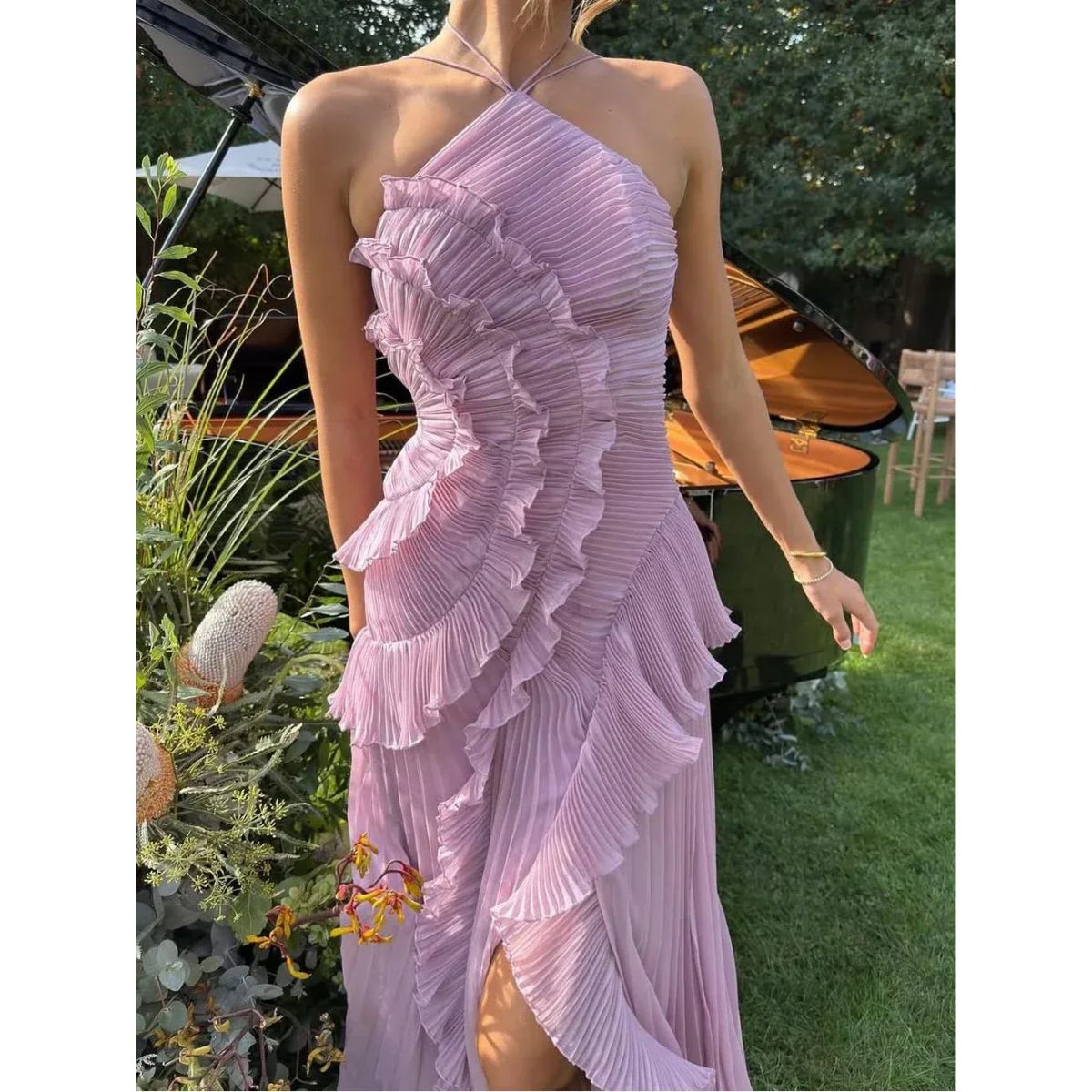 OLAYA - VESTIDO LARGO CON VOLANTES