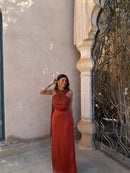 Noa | Robe Vintage Unie avec Nœud et Taille Haute
