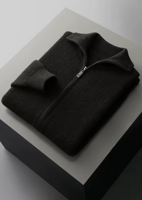 Cárdigan de lana con punto canalé y cremallera frontal