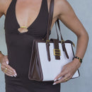 Clara Croc Tote White Brown