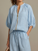 Natalia | Blouse avec fermeture éclair sur le devant et pantalon large