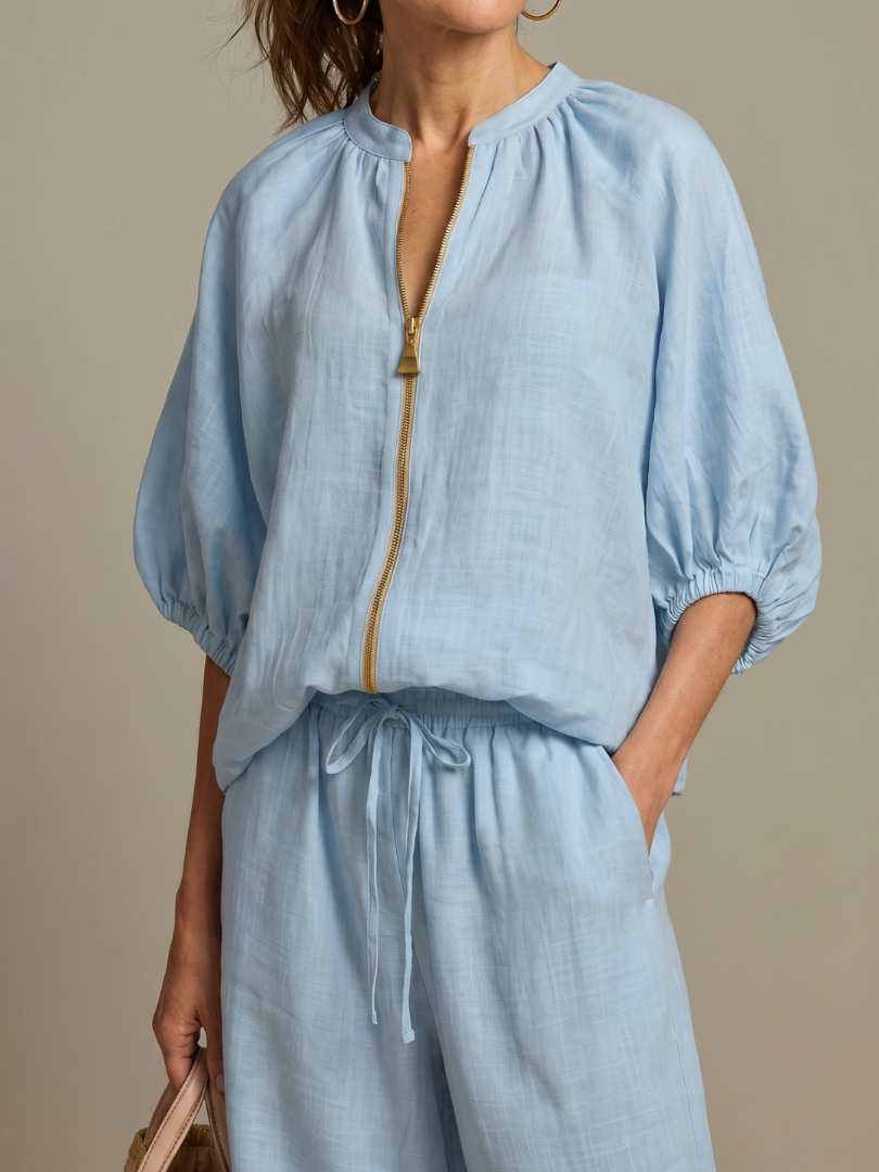Natalia | Blouse avec fermeture éclair sur le devant et pantalon large