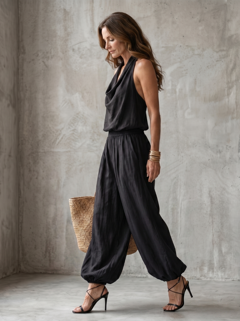 Melisa | Top fluido con escote drapeado y pantalón de pierna ancha