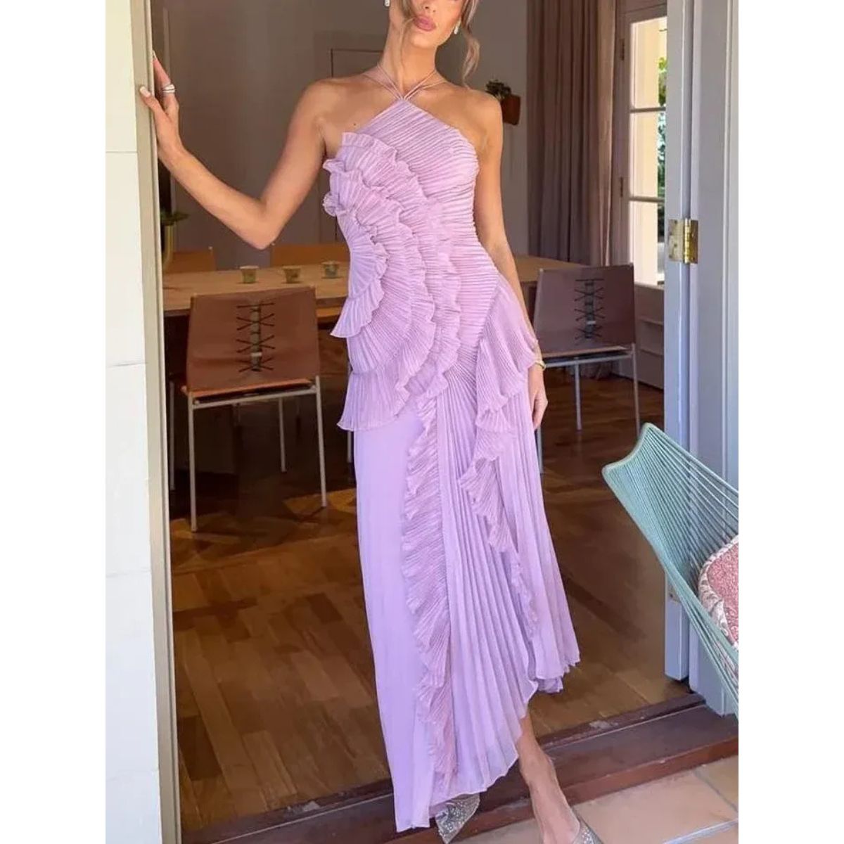 OLAYA - VESTIDO LARGO CON VOLANTES