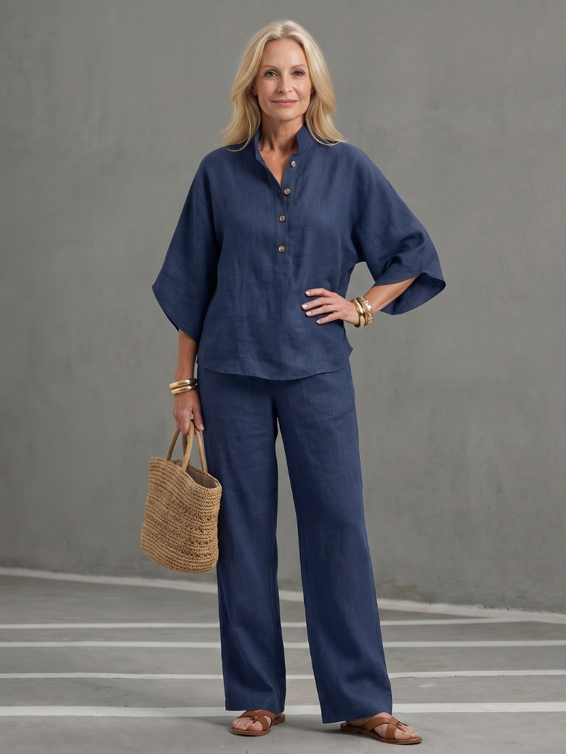 Emilia | Ensemble tunique décontractée boutonnée et pantalon