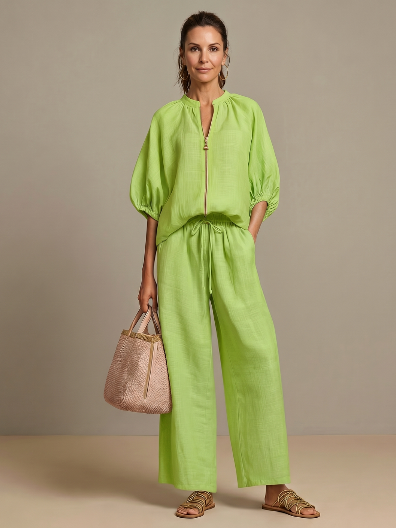 Natalia | Blouse avec fermeture éclair sur le devant et pantalon large
