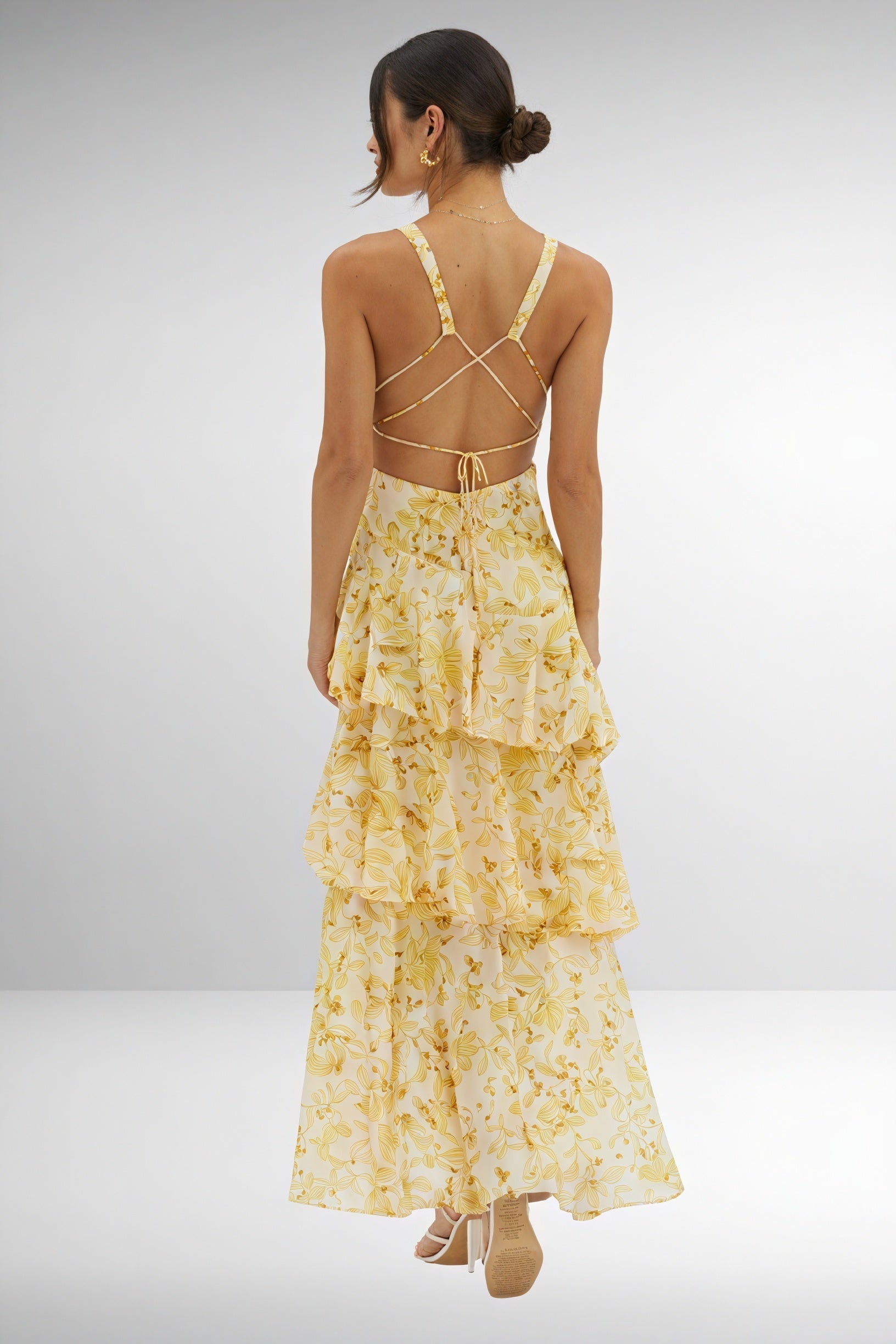 Robe à Imprimé Floral et Décolleté Plongeant