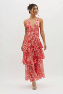 Robe à Imprimé Floral et Décolleté Plongeant