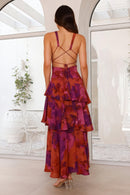 Robe à Imprimé Floral et Décolleté Plongeant