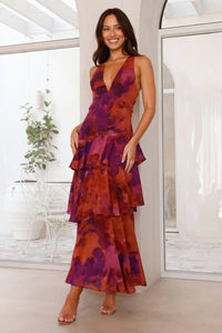 Robe à Imprimé Floral et Décolleté Plongeant