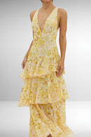 Robe à Imprimé Floral et Décolleté Plongeant