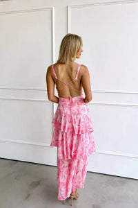 Robe à Imprimé Floral et Décolleté Plongeant
