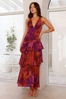 Robe à Imprimé Floral et Décolleté Plongeant