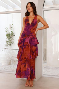 Robe à Imprimé Floral et Décolleté Plongeant