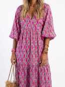 Mercedes | Robe midi imprimée avec manches trois-quarts et décolleté en V