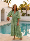 Mercedes | Robe midi imprimée avec manches trois-quarts et décolleté en V