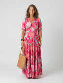 Aurora | Robe midi à imprimé floral, col en V et manches courtes