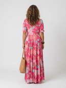 Aurora | Robe midi à imprimé floral, col en V et manches courtes