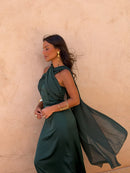 Noa | Robe Vintage Unie avec Nœud et Taille Haute