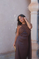 Noa | Robe Vintage Unie avec Nœud et Taille Haute