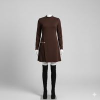 Vestido Sofisticado Línea A con Detalle Plisado y Cadena Dorada