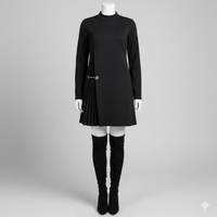 Vestido Sofisticado Línea A con Detalle Plisado y Cadena Dorada