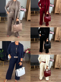 Conjunto Elena -  cárdigan largo, top y pantalón.