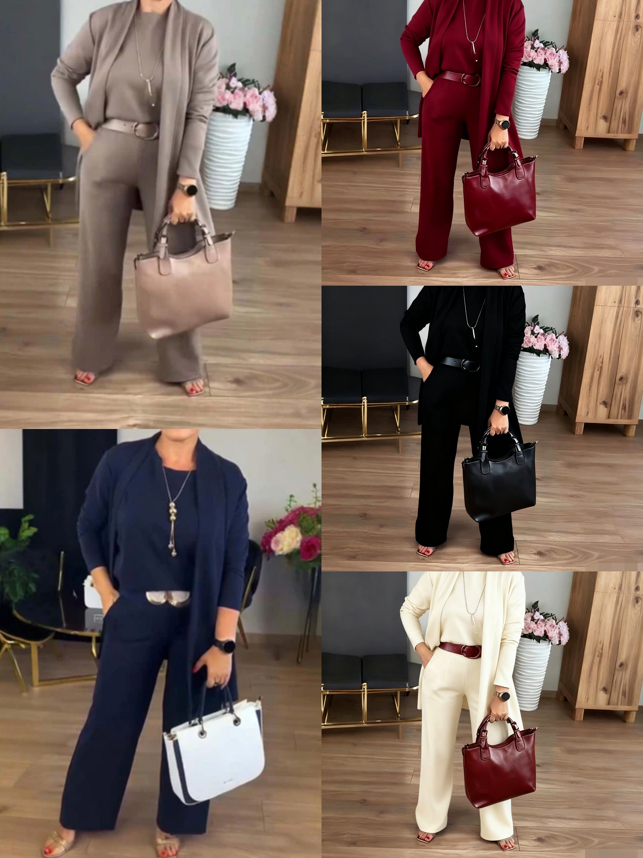 Conjunto Elena -  cárdigan largo, top y pantalón.