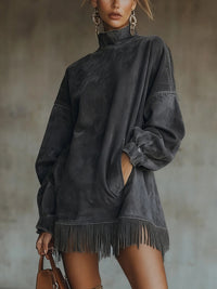 Amalia | Vestido de ante con cuello alto y flecos