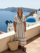 Teresa | Robe midi portefeuille à col en V et manches courtes