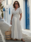Asunción | Robe midi à encolure en V, manches courtes et taille croisée