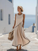 Soler | Robe longue drapée sans manches à col rond