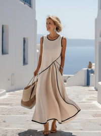 Soler | Robe longue drapée sans manches à col rond