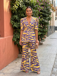 Lavinia | Ensemble fluide blazer peplum et pantalon palazzo