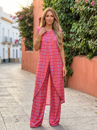 Vera | Ensemble fluide tunique et pantalon palazzo imprimé rétro