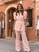 Araceli | Ensemble Imprimé avec Blazer et Pantalon Évasé
