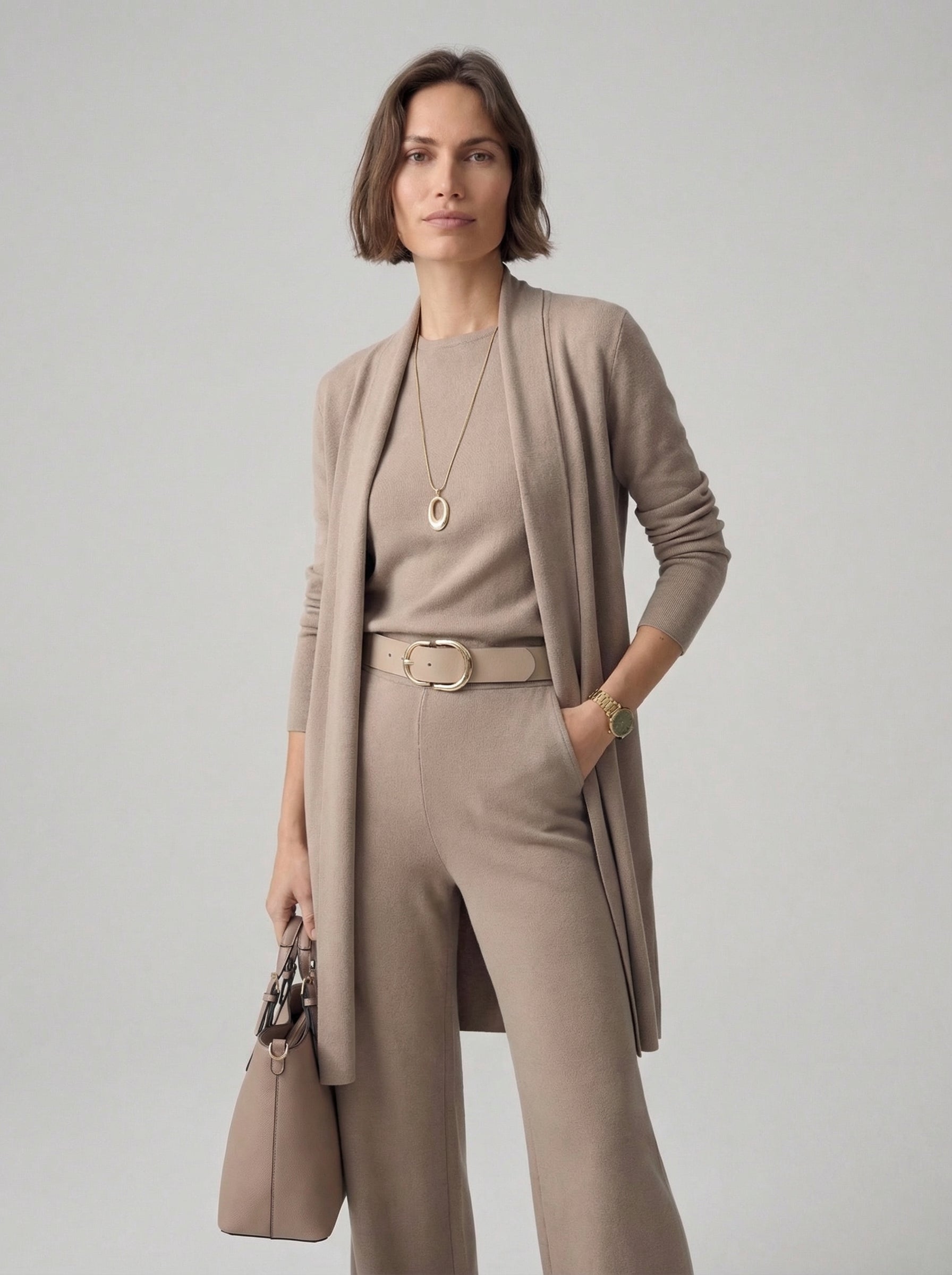 Ensemble Elena - cardigan long, top et pantalon.