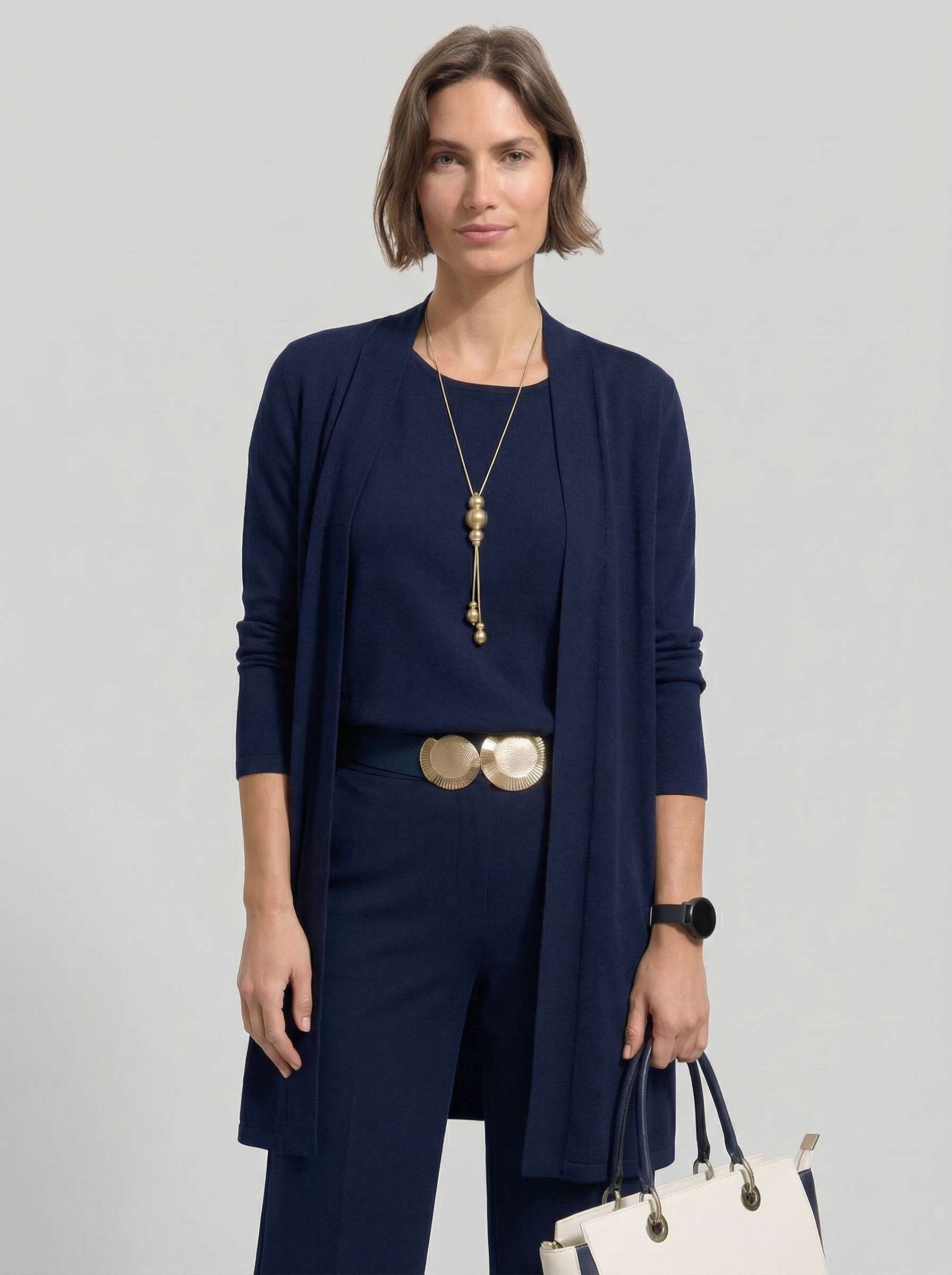 Ensemble Elena - cardigan long, top et pantalon.