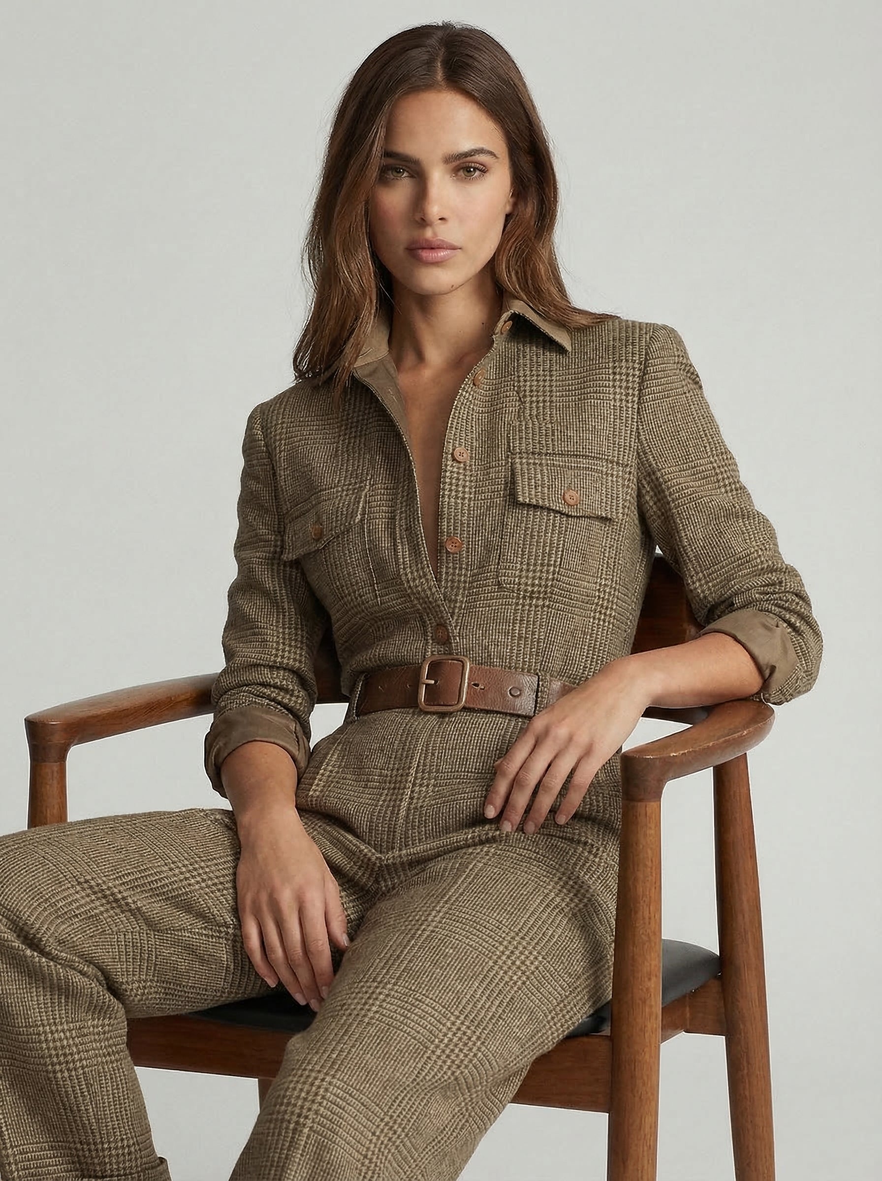 Celia | Combinaison Pantalon à Carreaux avec Détails Sophistiqués
