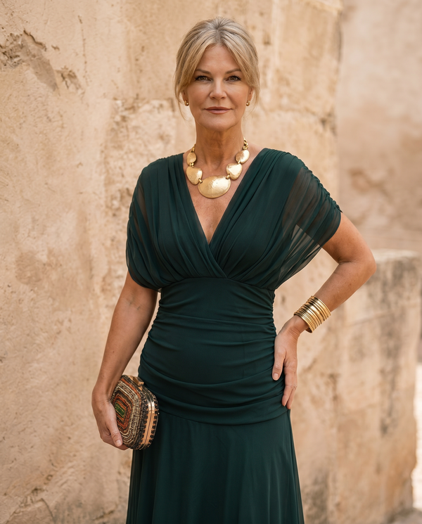 Robe longue élégante pour une fête avec un décolleté en cœur