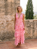 Robe à Imprimé Floral et Décolleté Plongeant
